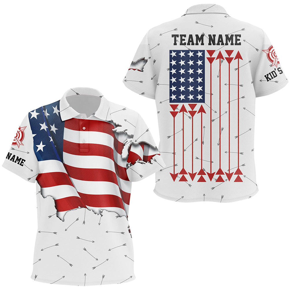 Personalized Patriotic USA Flag Archery Kid Polo Shirts Custom Name Archery Team Uniform Shirts TDM0740