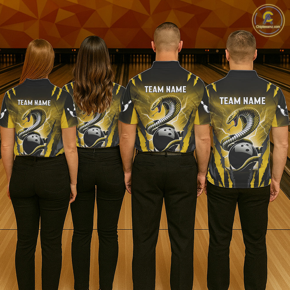 Yellow Thunder Lightning Cobra Snake Bowling Shirts For Women Custom Bowling Jersey Polo & 1/4 Zip TDM6085