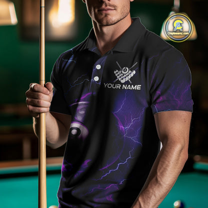 Personalized 3D Purple Billiard Jerseys For Men, Lightning 8 Ball Pool Billiard Team Shirts TDM4010