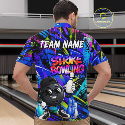 Funny Colorful Graffiti Pattern Bowling Shirts For Men Custom Bowling Team Jersey Polo & 1/4 Zip TDM6528