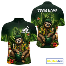 Load image into Gallery viewer, Custom Green Funny Sloth Tropical Bowling Shirts For Men, Bowling Team Jersey Polo &amp; 1/4 Zip TDM6529