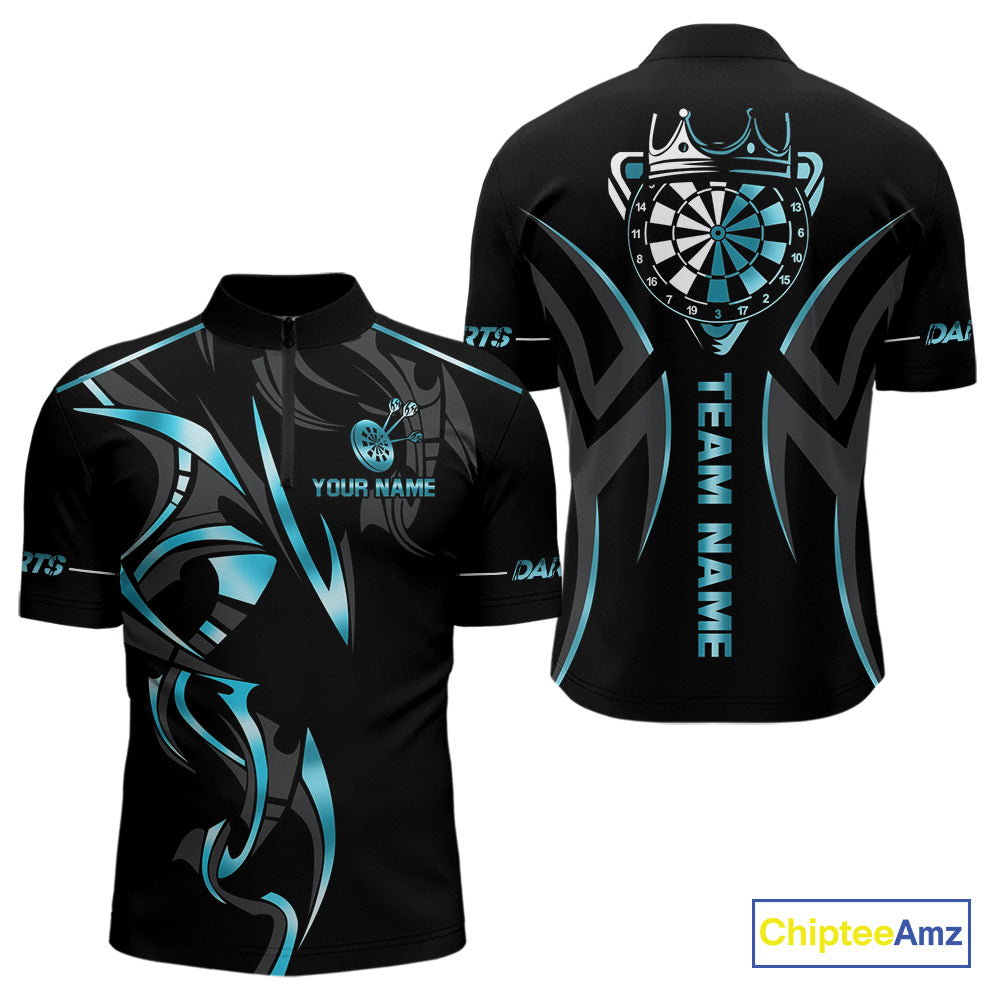 Black And Blue Dartboard Crown Dart Shirts For Men Custom Dart Jersey Team Polo & Quarter Zip TDM4792