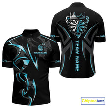 Load image into Gallery viewer, Black And Blue Dartboard Crown Dart Shirts For Men Custom Dart Jersey Team Polo &amp; Quarter Zip TDM4792