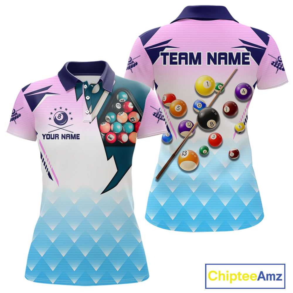 Personalized Colorful Billiard Shirt For Women Custom 8 Ball Pool Team Jersey Polo & 1/4 Zip TDM5471