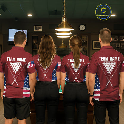 Personalized US Flag 8 Ball Pool Billiard Shirt For Women, Billiard Team Jersey Polo & 1/4 Zip |Red TDM5477