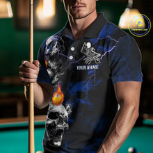 Load image into Gallery viewer, Personalized Smoke Skull Blue Billiard Shirts For Men, Grim Reaper Pool Jersey Team Polo &amp; 1/4 Zip TDM5934