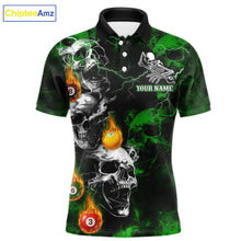 Load image into Gallery viewer, Personalized Smoke Skull Green Billiard Shirts For Men, Grim Reaper Pool Jersey Team Polo, 1/4 Zip TDM5935