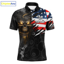 Load image into Gallery viewer, Billiard Skull 8 Ball Crown US Flag Polo &amp; 1/4 Zip Pool Team Shirt For Men Custom Billiard Jersey TDM6353