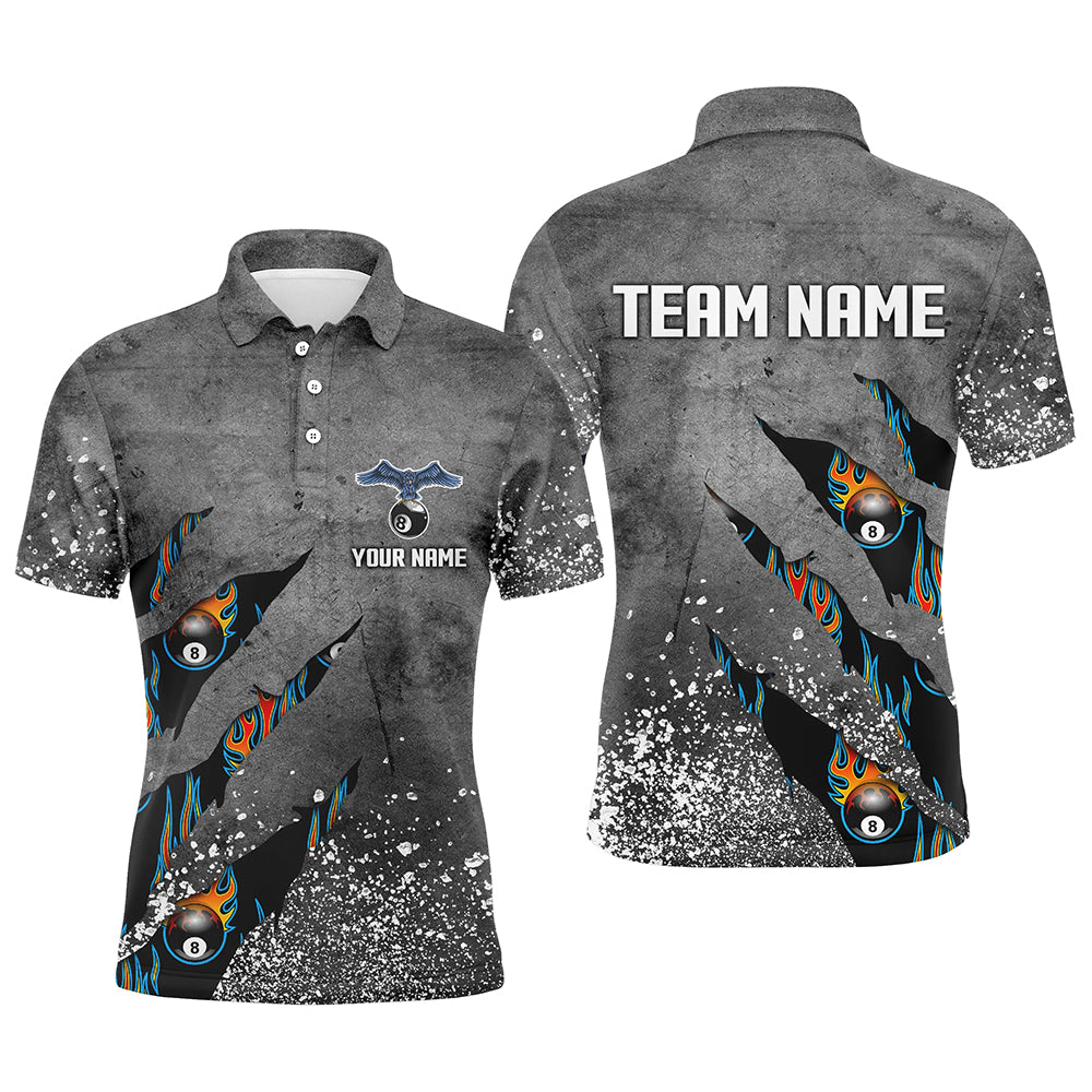 Custom Ball 8 Grey Grunge Billiard Polo Shirts For Men Custom Team Name Billiard Jerseys Shirts TDM0594