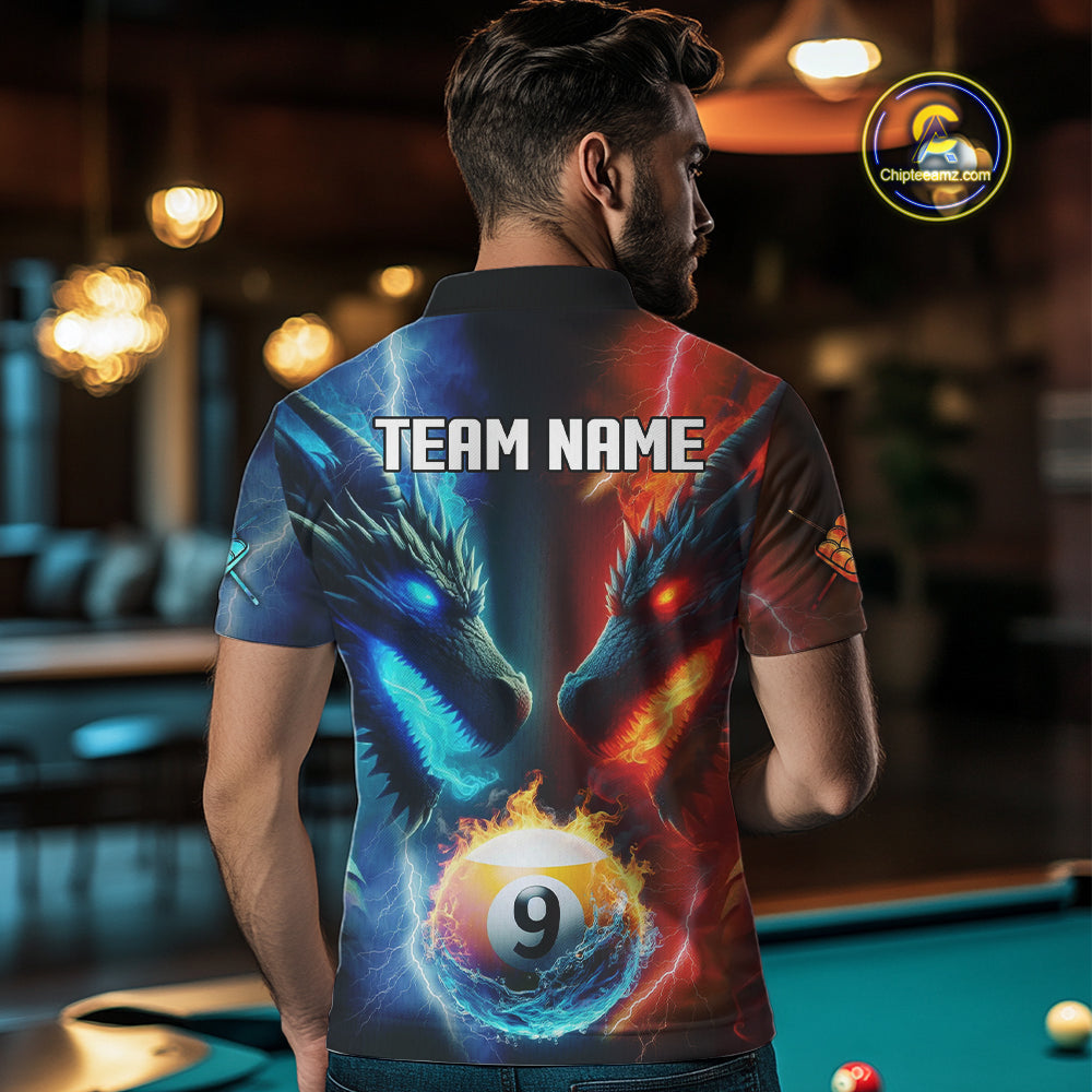 Blue And Orange Custom Dragon 9 Ball Pool Billiard Shirt For Men, Billiard Jersey Polo & 1/4 Zip TDM5232