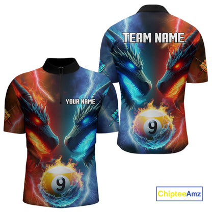 Blue And Orange Custom Dragon 9 Ball Pool Billiard Shirt For Men, Billiard Jersey Polo & 1/4 Zip TDM5232