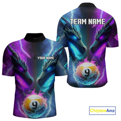 Purple And Blue Custom Dragon 9 Ball Pool Billiard Shirt For Men, Billiard Jersey Polo & 1/4 Zip TDM5233