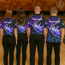 Load image into Gallery viewer, Custom Neon Purple Blue Tribal Bowling Shirts For Men, Bowling Team Jersey Polo &amp; Quarter Zip TDM6106