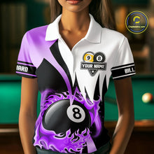 Load image into Gallery viewer, Custom Flame 8 Ball &amp; 9 Ball Billiard Shirt For Women, Pool Team Jersey Polo &amp; Quarter Zip |Purple TDM6541