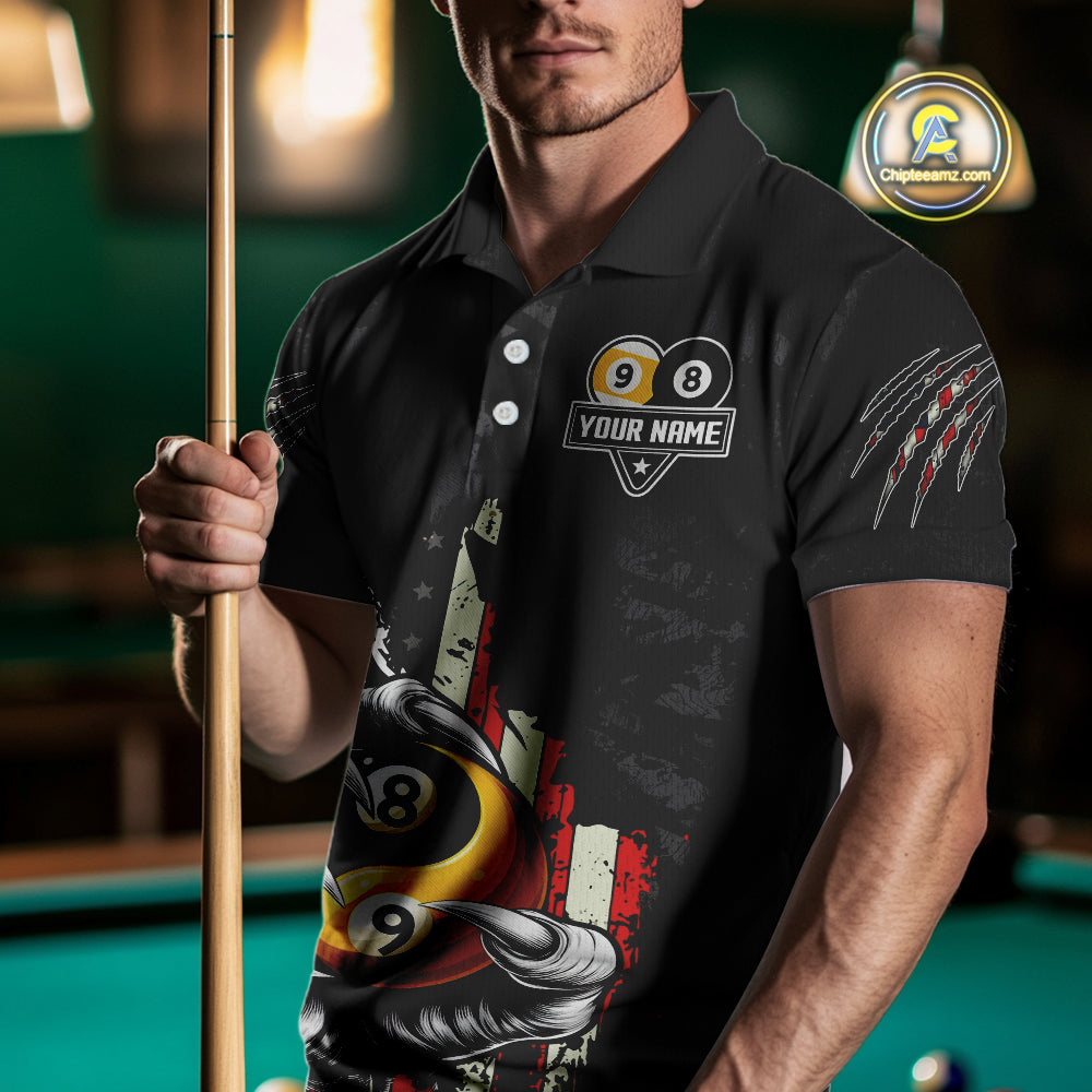 Funny Claw Tearing Us Flag Yin-Yang Billiard Shirt For Men Custom 8 & 9 Ball Billiard Team Jerseys TDM4605