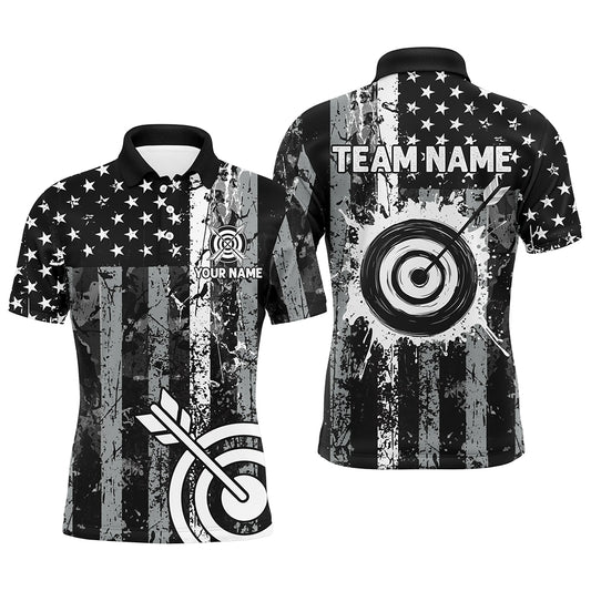 Custom Black Grunge USA Flag Archery Shirts For Men, Patriotic American Archery Team Jerseys TDM3242