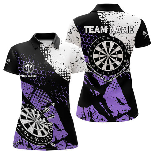 Black Purple Grunge Darts Polo, 1/4 Zip Custom Women Dart Shirt Dart Jersey TDM3593