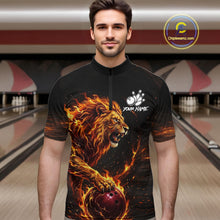 Load image into Gallery viewer, Personalized Fire Flame Lion Bowling Jersey For Men Custom Bowling Team Shirt Polo &amp; 1/4 Zip TDM6115