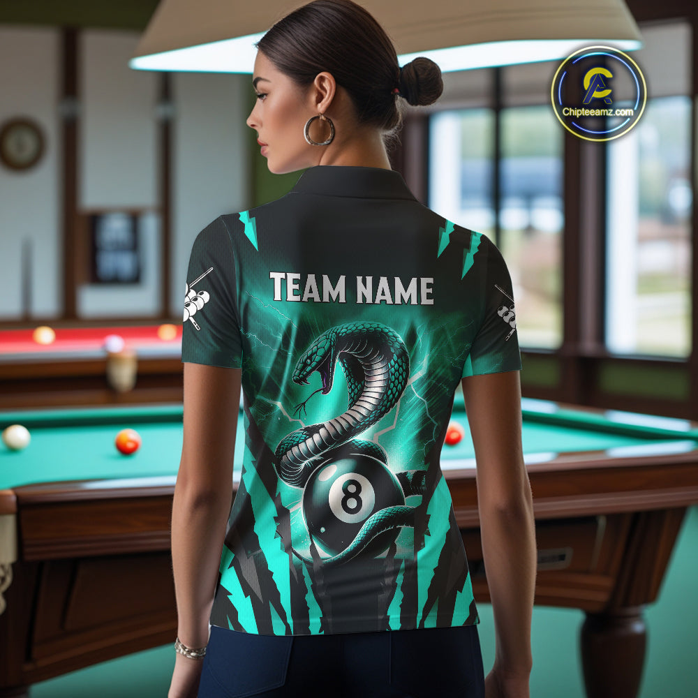 Customized Thunder Lightning Cobra Snake Women Billiard Shirt, 8 Ball Billiard Team Jersey|Turquoise TDM4020