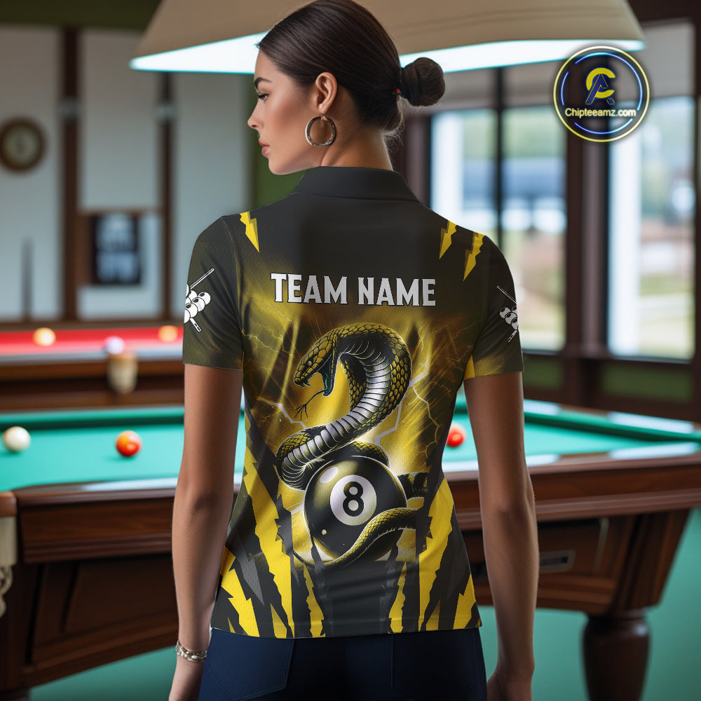 Personalized Thunder Lightning Cobra Snake Women Billiard Shirts, 8 Ball Billiard Team Jersey|Yellow TDM4021