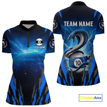Personalized 10 Ball Thunder Lightning Cobra Snake Women Billiard Shirts, 10 Ball Pool Team Jersey TDM4023