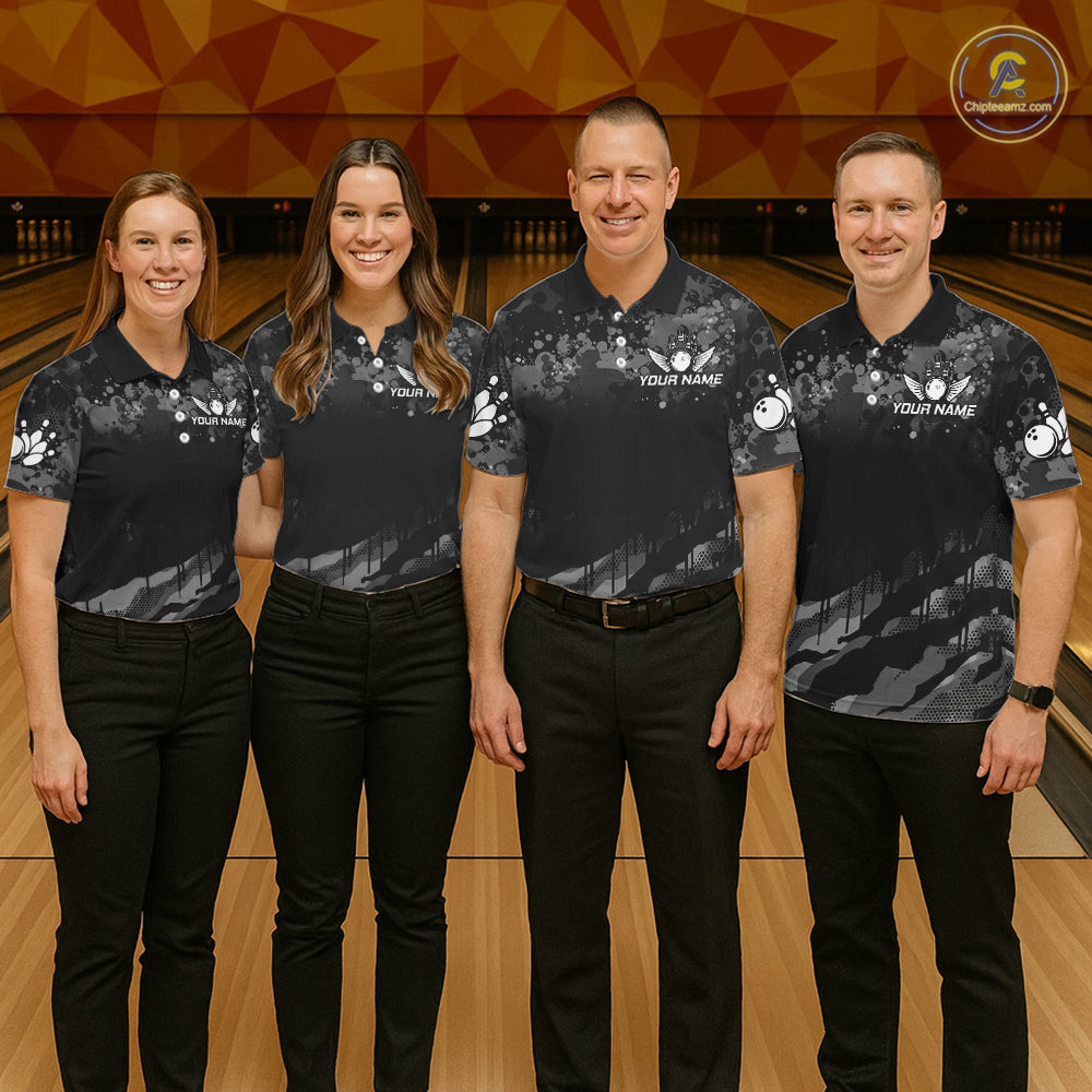 Personalized Grunge Camo Bowling Jersey For Women, Bowling League Team Shirts Polo & 1/4 Zip TDM6542