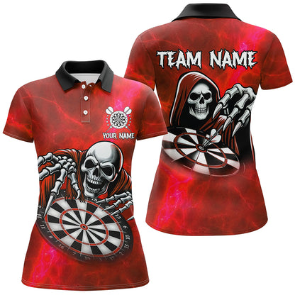 Grim Reaper Custom Red Dart Shirts For Women, Personalized Name 3D Skull Dart Team Jerseys TDM3019