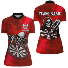 Load image into Gallery viewer, Grim Reaper Custom Red Dart Shirts For Women, Personalized Name 3D Skull Dart Team Jerseys TDM3019