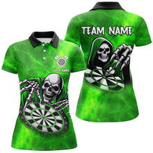 Load image into Gallery viewer, Grim Reaper Custom Green Dart Shirts For Women, Personalized Name 3D Skull Dart Team Jerseys TDM3020
