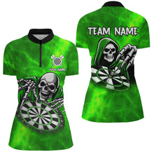 Load image into Gallery viewer, Grim Reaper Custom Green Dart Shirts For Women, Personalized Name 3D Skull Dart Team Jerseys TDM3020