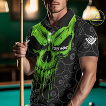 Load image into Gallery viewer, Personalized Skull 8 Ball Billiard Shirt For Men Custom Pool Team Jersey Polo &amp; 1/4 Zip |Green TDM6361