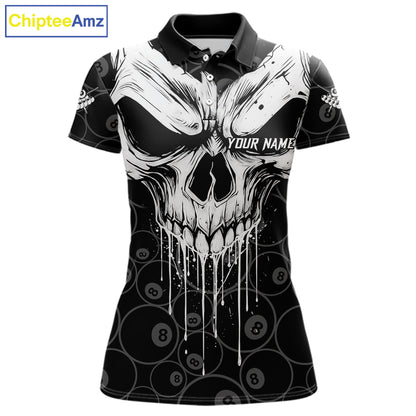 Personalized Skull 8 Ball Billiard Shirt For Women Custom Pool Team Jersey Polo & 1/4 Zip |White TDM6362