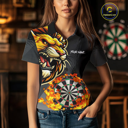 Funny Darts Flame Lion Custom Polo & Quarter-Zip, Personalized Women Dart Shirts Dart Jerseys TDM4033