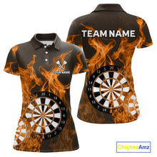 Load image into Gallery viewer, Orange Flaming Dartboard Darts Polo &amp; Quarter Zip Custom Dart Shirts For Women Team Dart Jerseys TDM4229