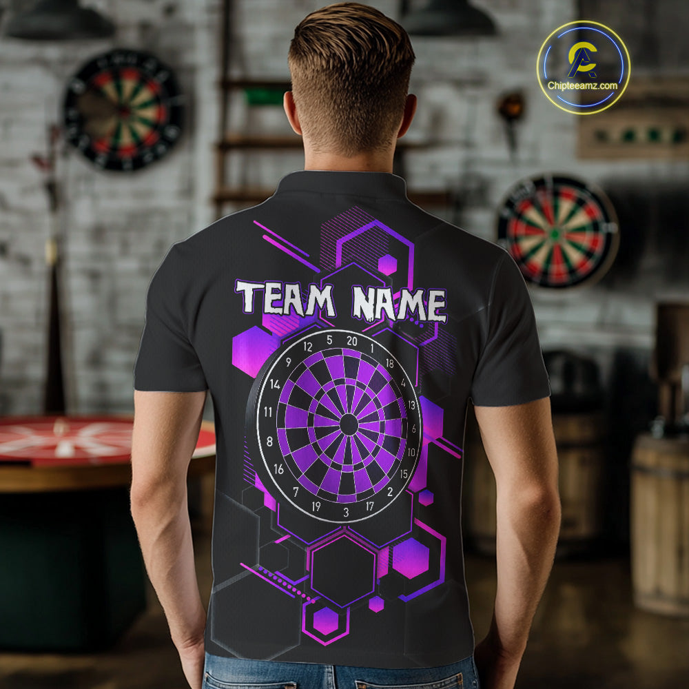 Red Hexagons Halftone & Dartboard 3D Men's Darts Shirt - Custom Name For Players NYN0560