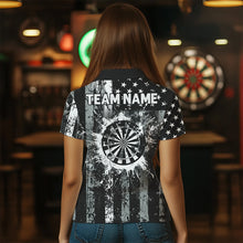 Load image into Gallery viewer, Custom Black Grunge US Flag Patriotic Darts Shirt For Women, Retro Darts Board Darts Team Jerseys TDM2273