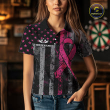 Load image into Gallery viewer, Custom Pink Ribbon Grunge American Flag Patriotic Darts Shirt For Women, Breast Cancer Darts Jersey TDM4623