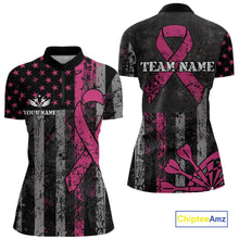 Load image into Gallery viewer, Custom Pink Ribbon Grunge American Flag Patriotic Darts Shirt For Women, Breast Cancer Darts Jersey TDM4623