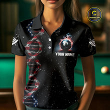 Load image into Gallery viewer, Women's Custom DNA American Flag Smoke 8 Ball Billiard Shirt, Patriotic Pool Jersey Polo &amp; 1/4 Zip TDM4627