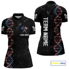 Load image into Gallery viewer, Custom Women's Black Grunge DNA American Flag Smoke Darts Shirt, Patriotic Dart Jersey Polo, 1/4 Zip TDM4628