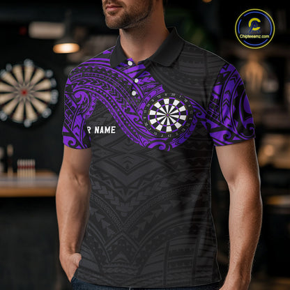 Personalized Black And Purple Tribal Darts Shirt For Men Custom Darts Jersey Team Polo & 1/4 Zip TDM4825
