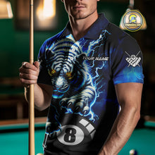 Load image into Gallery viewer, Personalized Thunder Lightning Tiger Billiard Shirt For Men Custom Blue Billiard Team Pool Jersey TDM3027