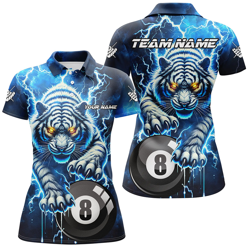 Personalized Thunder Lightning Tiger Billiard Shirt For Women Custom Blue Billiard TeamPool Jersey TDM3027