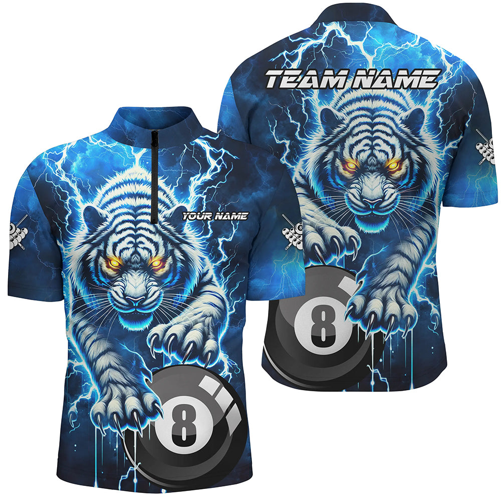Personalized Thunder Lightning Tiger Billiard Shirt For Men Custom Blue Billiard Team Pool Jersey TDM3027