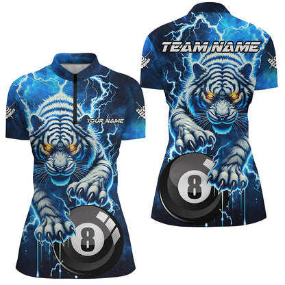 Personalized Thunder Lightning Tiger Billiard Shirt For Women Custom Blue Billiard TeamPool Jersey TDM3027