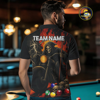Personalized Grim Reaper Motorcycle Billiards Shirt For Men Custom Skull Billiard Team Jersey TDM5253