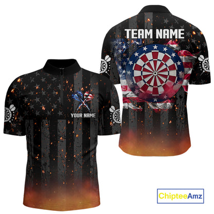 Custom US Flag Smoke Dart Shirt For Men, Patriotic Dart Jersey Pocket Option TDM5259
