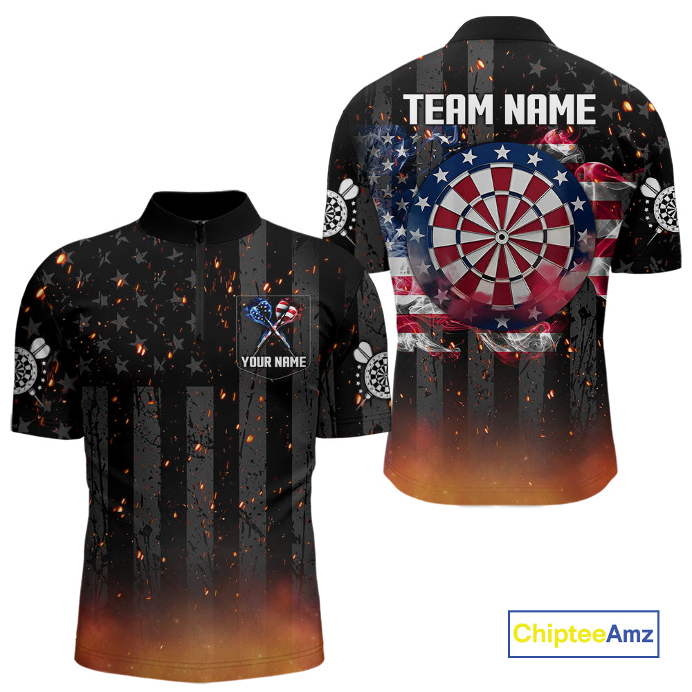 Custom US Flag Smoke Dart Shirt For Men, Patriotic Dart Jersey Pocket Option TDM5259
