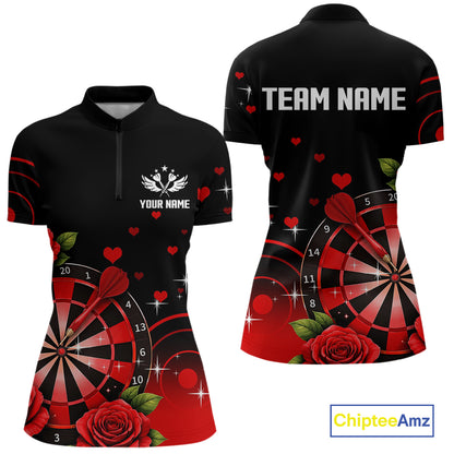 Black And Red Dartboard Roses And Heart Darts Shirt For Women Custom Valentine Darts Jersey Outfit TDM5766