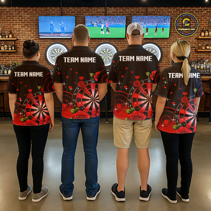 Black And Red Dartboard Roses And Heart Darts Shirt For Women Custom Valentine Darts Jersey Outfit TDM5766